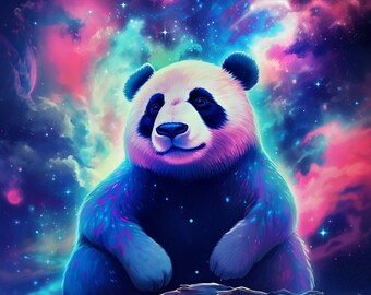 Panda Celestial Magic Digital Wall Art Cosmos Panda Wall Decor