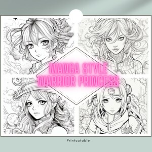 Anime Warrior Princess 25 Pages Cute Manga Fantasy Coloring Book, Coloring Pages for Children & Adults, Instant Download, Printable PDF