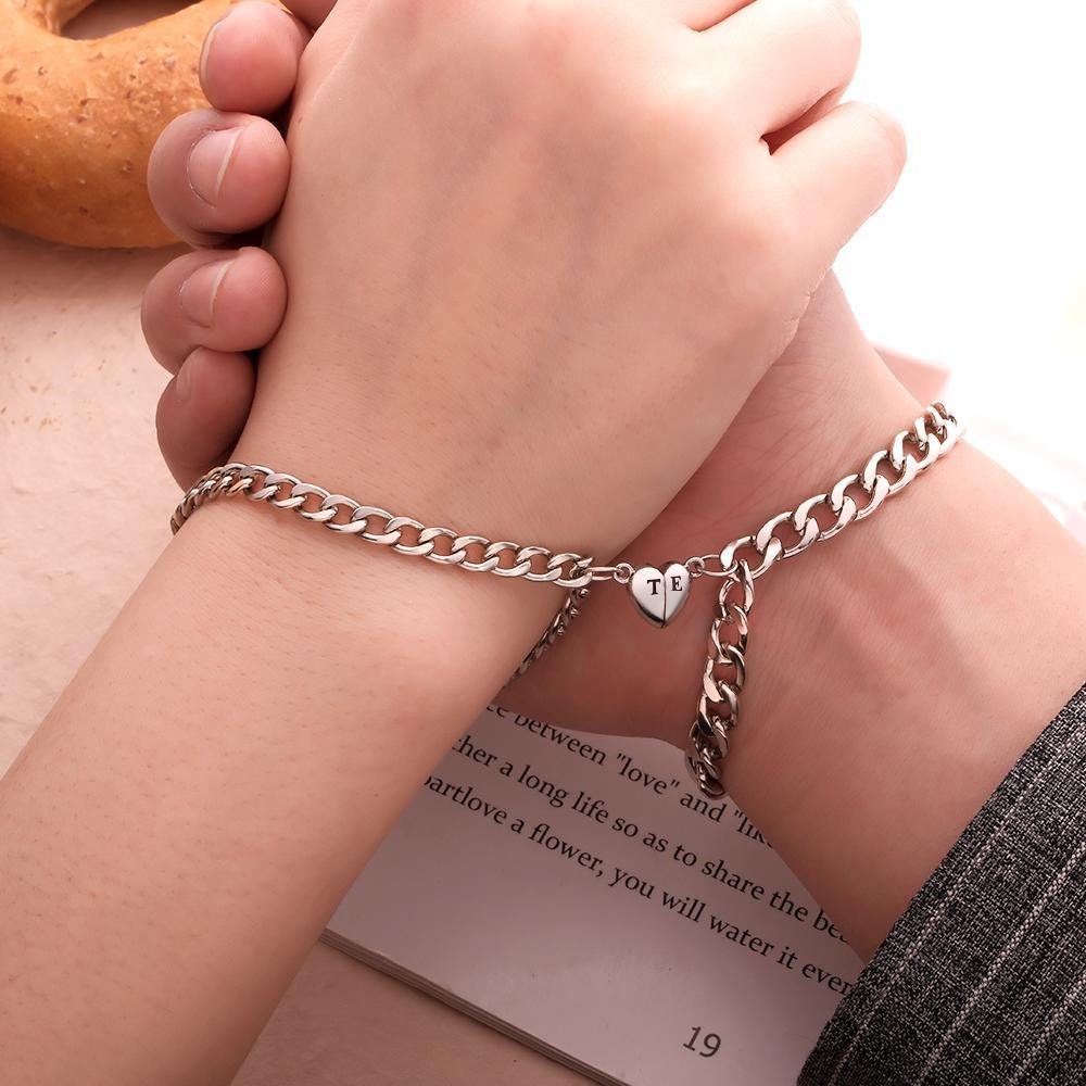 Custom Engraved Magnetic Bracelet Set Heart Shaped Matching Custom Engraved Magnetic Bracelet Set Heart Shaped Matching