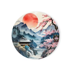 SAKURA CHERRY BLOSSOM Coaster Cocktail Drink (Round, Square) Japanese Floral Waterfall Zen Scene Bar Barware Coffee Table Pool Party Lounge