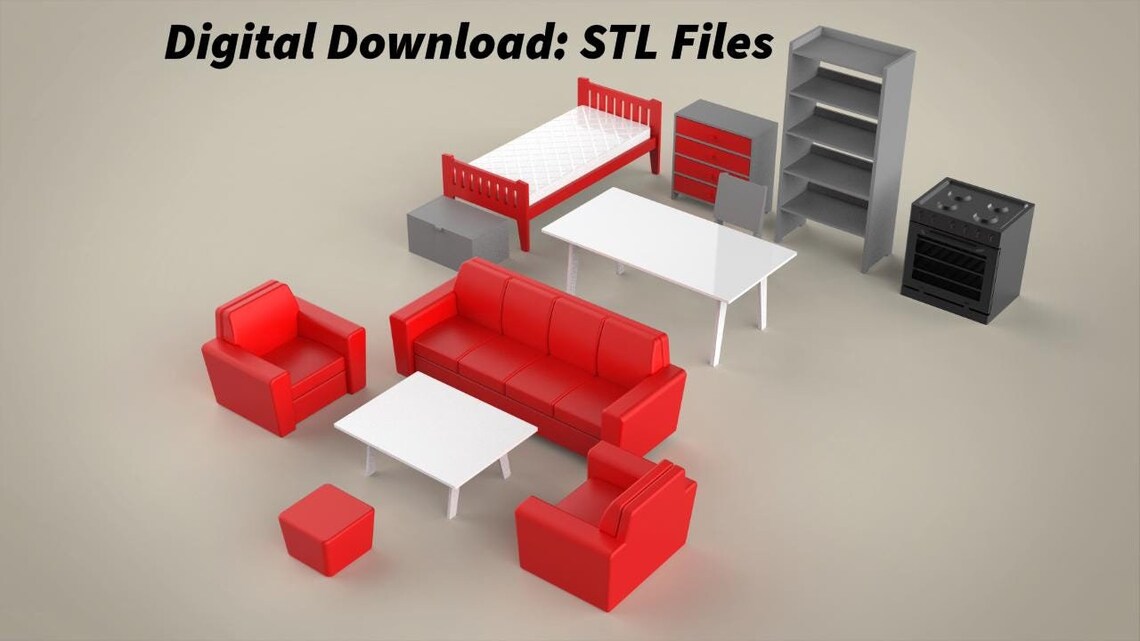 Printable Dollhouse Miniature Furniture 3D STL Files for Custom
