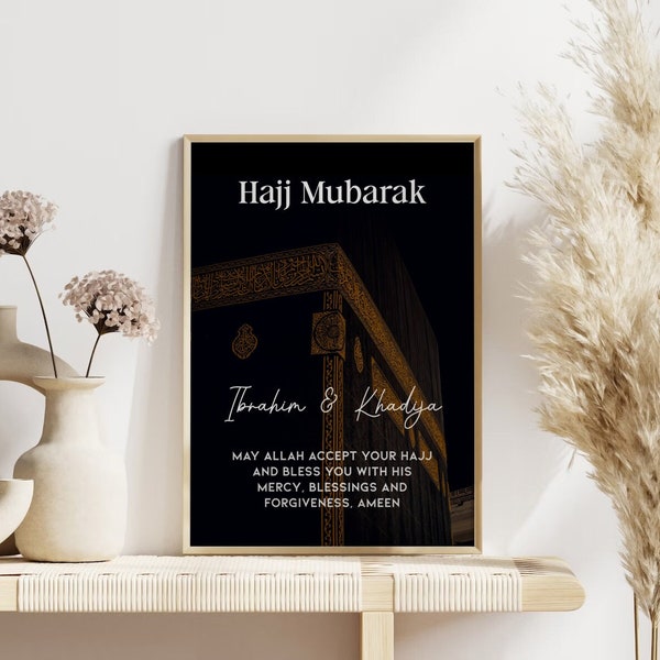 Gepersonaliseerde Hajj Mubarak Poster | Islamitische Kunst | Digitale Download | Hajj Geschenk | Islamitische Decoratie | Kaaba Wall Art