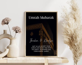 Póster personalizado de Umrah Mubarak | Arte Islámico | Descarga digital | Regalo de la Umrah | Decoración islámica | Arte de la pared de la Kaaba