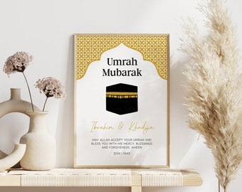 Póster personalizado de Umrah Mubarak | Arte Islámico | Descarga digital | Regalo de la Umrah | Decoración islámica | Arte de la pared de la Kaaba
