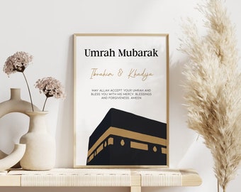 Póster personalizado de Umrah Mubarak | Arte Islámico | Descarga digital | Regalo de la Umrah | Decoración islámica | Arte de la pared de la Kaaba