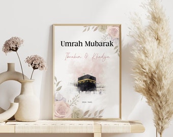 Póster personalizado de Umrah Mubarak | Arte Islámico | Descarga digital | Regalo de la Umrah | Decoración islámica | Arte de la pared de la Kaaba