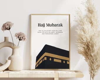 Póster Hajj Mubarak | Arte Islámico | Descarga digital | Regalo Hajj | Decoración islámica | Arte de la pared de Kaaba | Impresión del Hayy