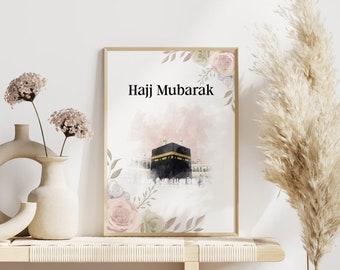 Póster Hajj Mubarak | Arte Islámico | Descarga digital | Regalo Hajj | Decoración islámica | Arte de la pared de Kaaba | Impresión del Hayy