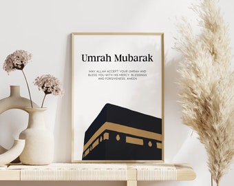 Póster Umrah Mubarak | Arte Islámico | Descarga digital | Regalo de la Umrah | Decoración islámica | Arte de la pared de Kaaba | Impresión de la Umrah