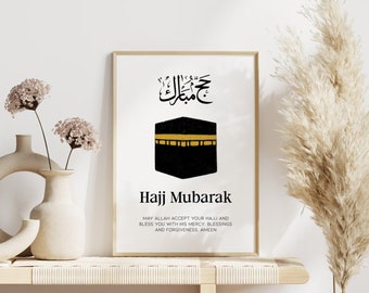 Póster Hajj Mubarak | Arte Islámico | Descarga digital | Regalo Hajj | Decoración islámica | Arte de la pared de Kaaba | Impresión del Hayy