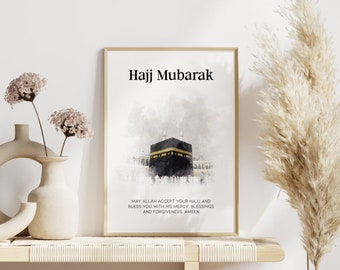 Póster Hajj Mubarak | Arte Islámico | Descarga digital | Regalo Hajj | Decoración islámica | Arte de la pared de Kaaba | Impresión del Hayy