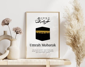 Póster Umrah Mubarak | Arte Islámico | Descarga digital | Regalo de la Umrah | Decoración islámica | Arte de la pared de Kaaba | Impresión de la Umrah