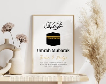 Póster personalizado de Umrah Mubarak | Arte Islámico | Descarga digital | Regalo de la Umrah | Decoración islámica | Arte de la pared de la Kaaba