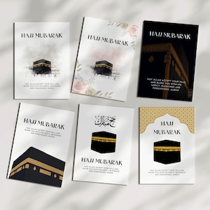 Cartões-presente Hajj Mubarak 4x6" | Cartões postais islâmicos | Download digital | Presente Hajj | Arte Kaaba | Cartões comemorativos Hajj para impressão