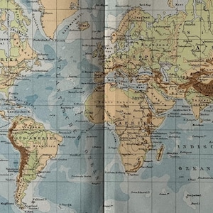 Geographisch / Orig. 1897 Antike Geographische Weltkarte
