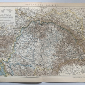 Europe centrale / Orig. Carte antique de 1895 de la Hongrie et de la Galice