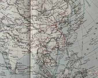 Asia Travels / Orig. 1903 Antique Map of Exploration Travels in Asia