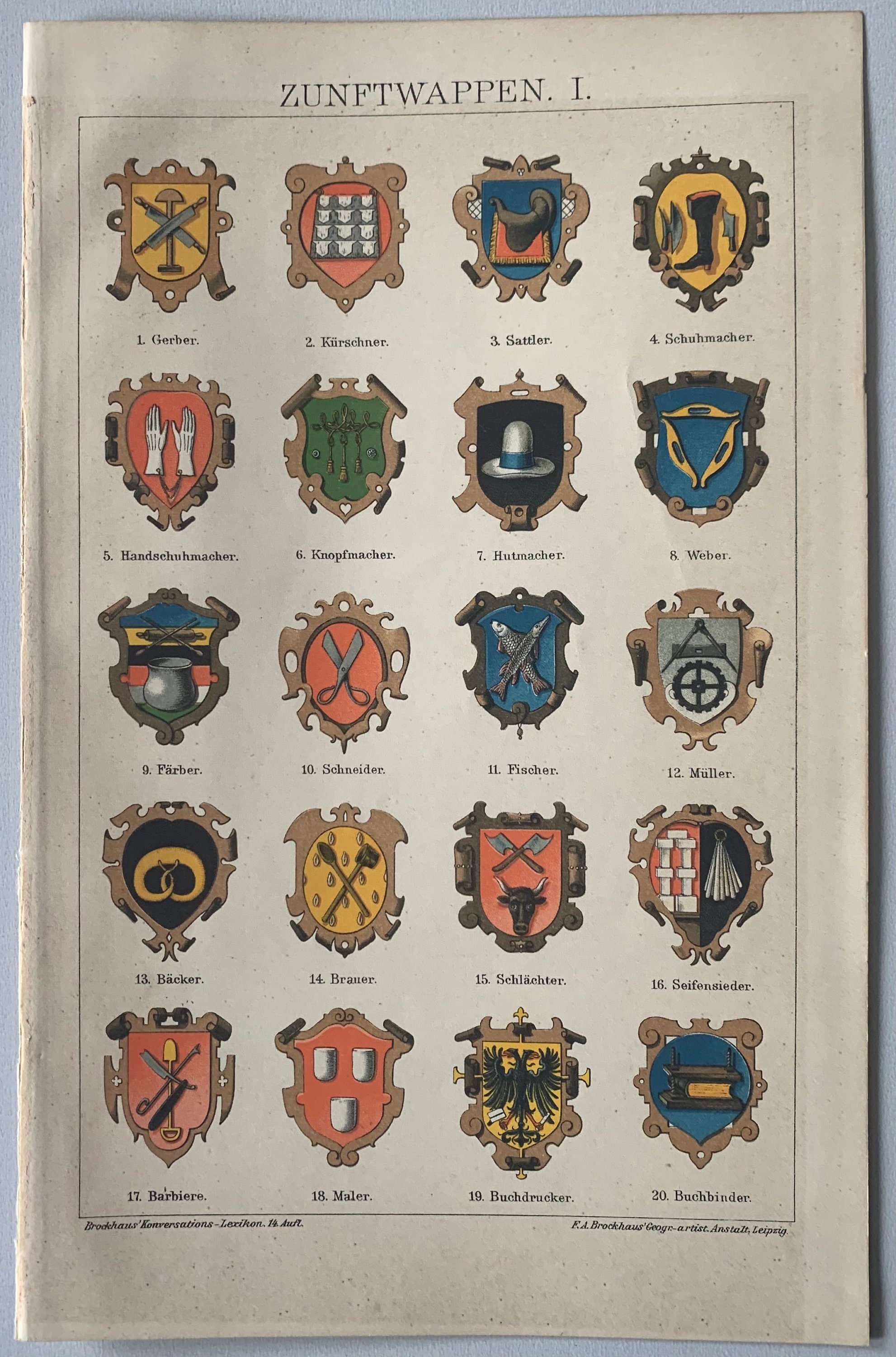 Heraldry / Orig. 1895 Antique Chromolitho With Coats of Arms