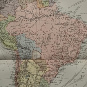 South America / Orig. 1908 Antique Map of South America