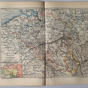 BE Belgium / Orig. 1893 Antique Map of Belgium and Luxembourg