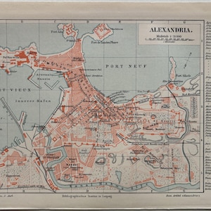 Z.B. Alexandria / Orig. 1897 Antiker Stadt Plan von Alexandria