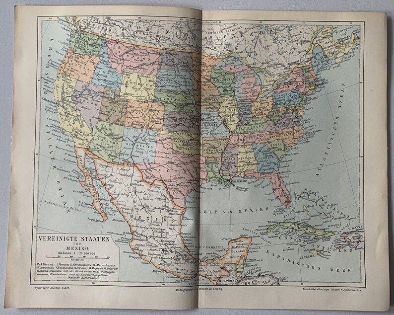 North America / Orig. 1897 Antique Map of the United States - Etsy