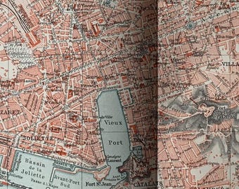 FR Marseille / Orig. 1896 Antique City Plan of Marseille