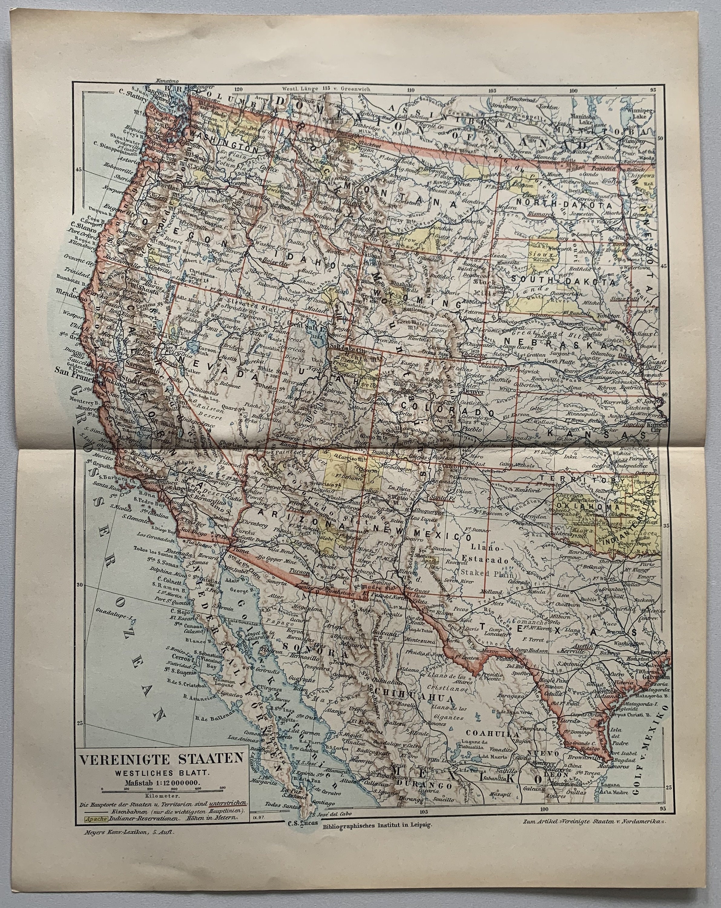North America / Orig. 1897 Antique Map of USA With Western States - Etsy