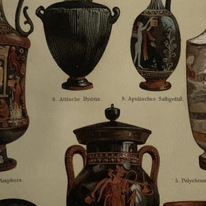 Arte / Orig. 1908 Cromolitografía de jarrones griegos