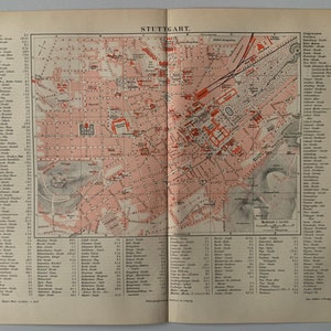 DE Stuttgart / Orig. 1890 Antique City Plan of Stuttgart in Baden-Württemberg