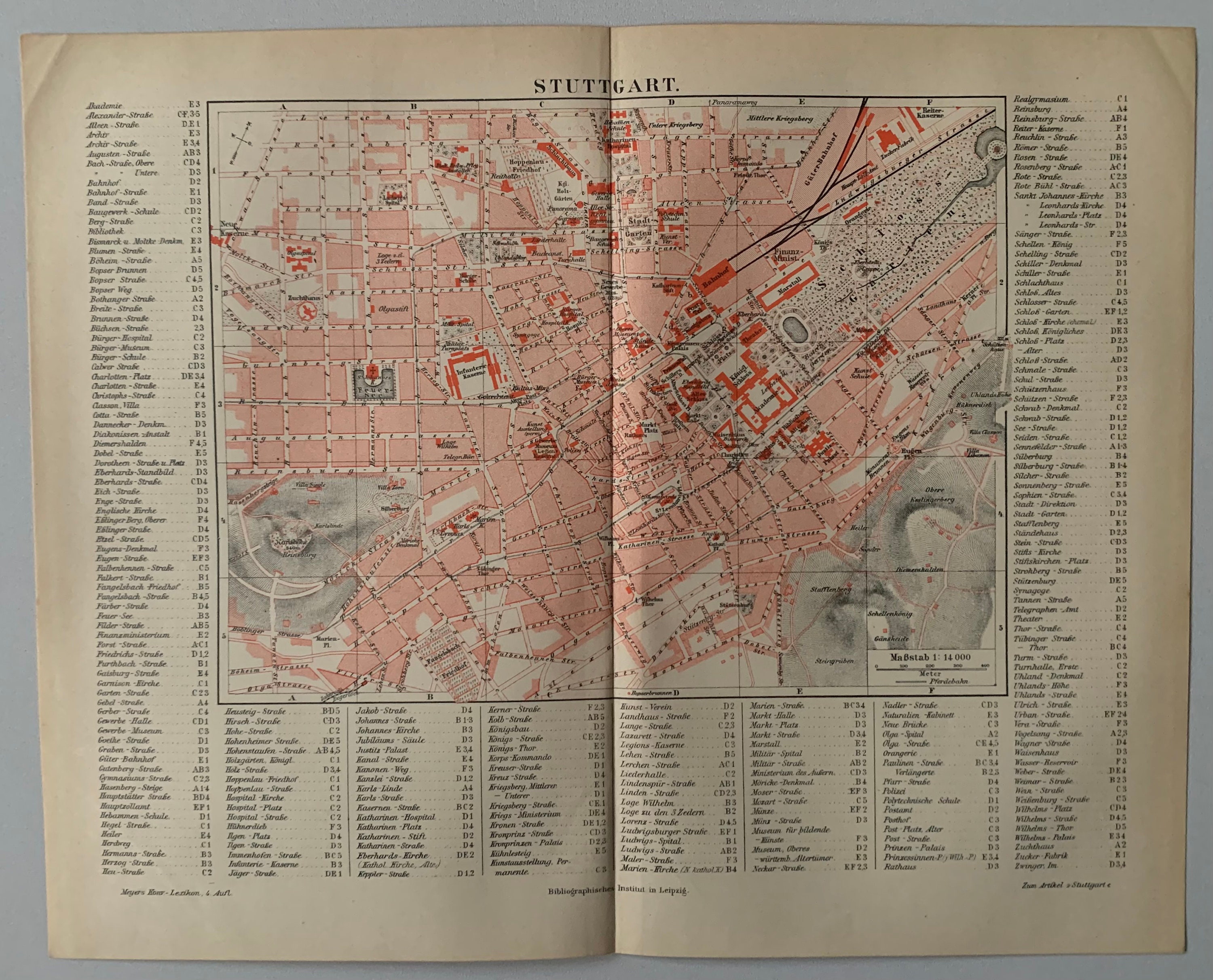 DE Stuttgart / Orig. 1890 Antique City Plan of Stuttgart in Baden-Württemberg