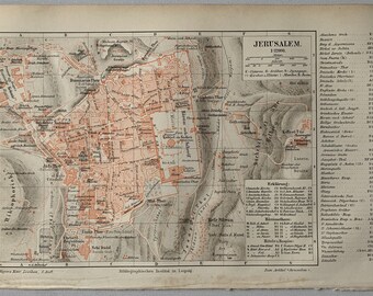 Middle East / Orig. 1897 Antique City Plan of Jerusalem in Israel
