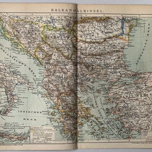 Balkans / Orig. Carte antique de 1893 de la péninsule des Balkans