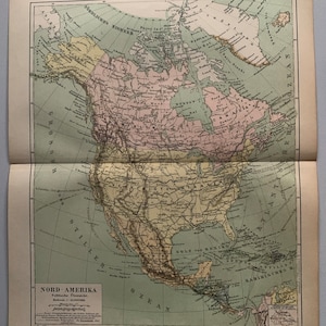 Amérique du Nord / Orig. Carte antique de l'Amérique du Nord de 1890
