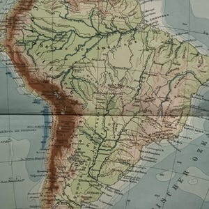 Geographisch / Orig. 1908 Antike Landkarte von Südamerika