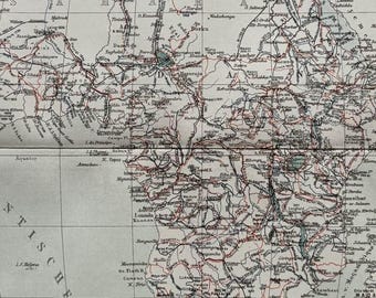 Africa Travels / Orig. 1903 Antique Map of Exploration Travels in Africa