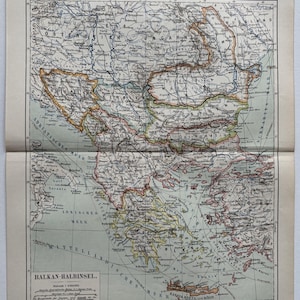 Südosteuropa / Orig. 1897 Antike Karte des Balkans