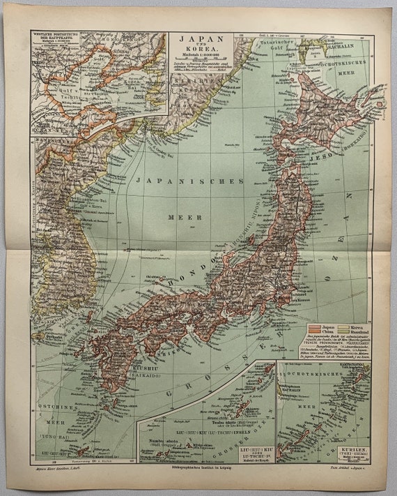北東アジア / 1897 年オリジナル日本 - 韓国 - 台湾の古地図 - Etsy 日本