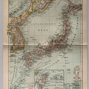 Noreste asiático / Mapa antiguo original de Japón y Corea, 1895