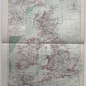 GB Grande-Bretagne / Orig. 1908 Carte ancienne de la Grande-Bretagne
