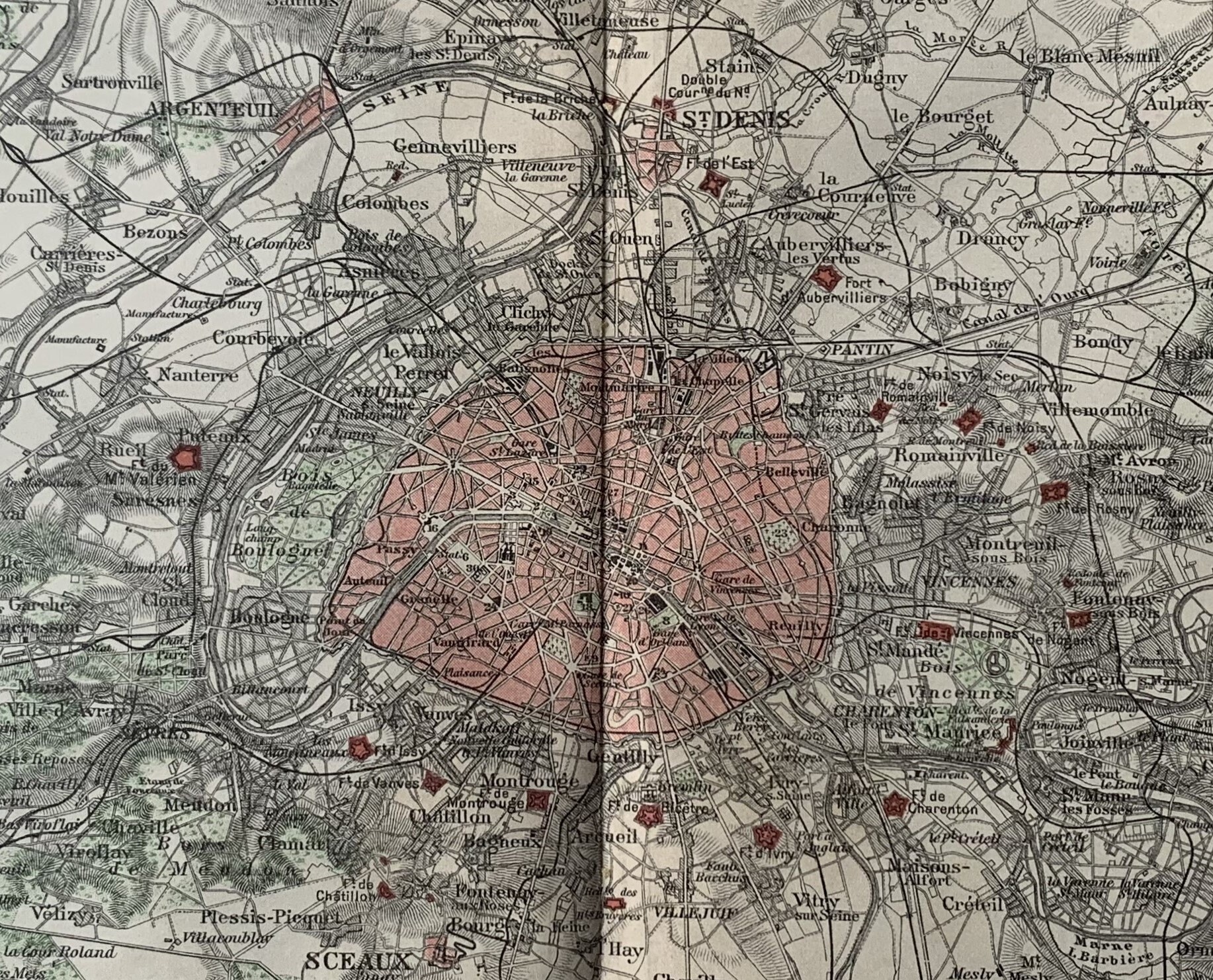 FR Paris / Orig. 1895 Antique Map of Paris and Surroundings