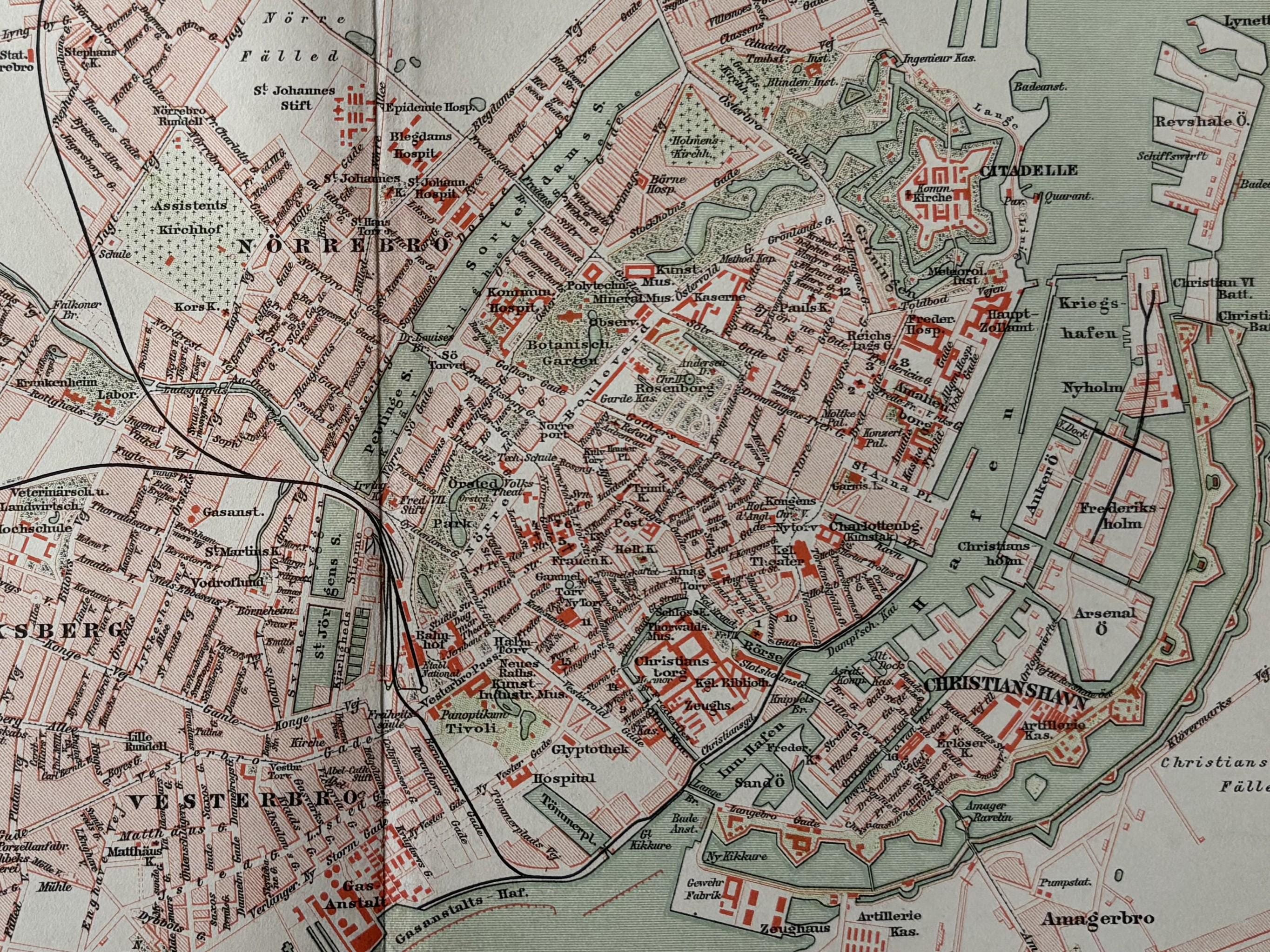DK Kopenhagen / Orig. 1894 Antiker Stadtplan von Kopenhagen