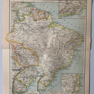 Amérique du Sud / Orig. Carte antique du Brésil de 1892