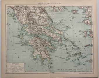 GR Greece / Orig. 1893 Antique Map of Greece