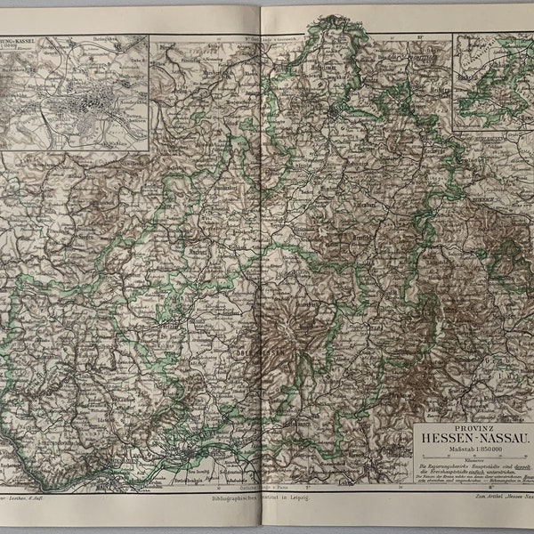 DE Prussia / Original 1906 Antique Map of Hessen-Nassau in former Prussia