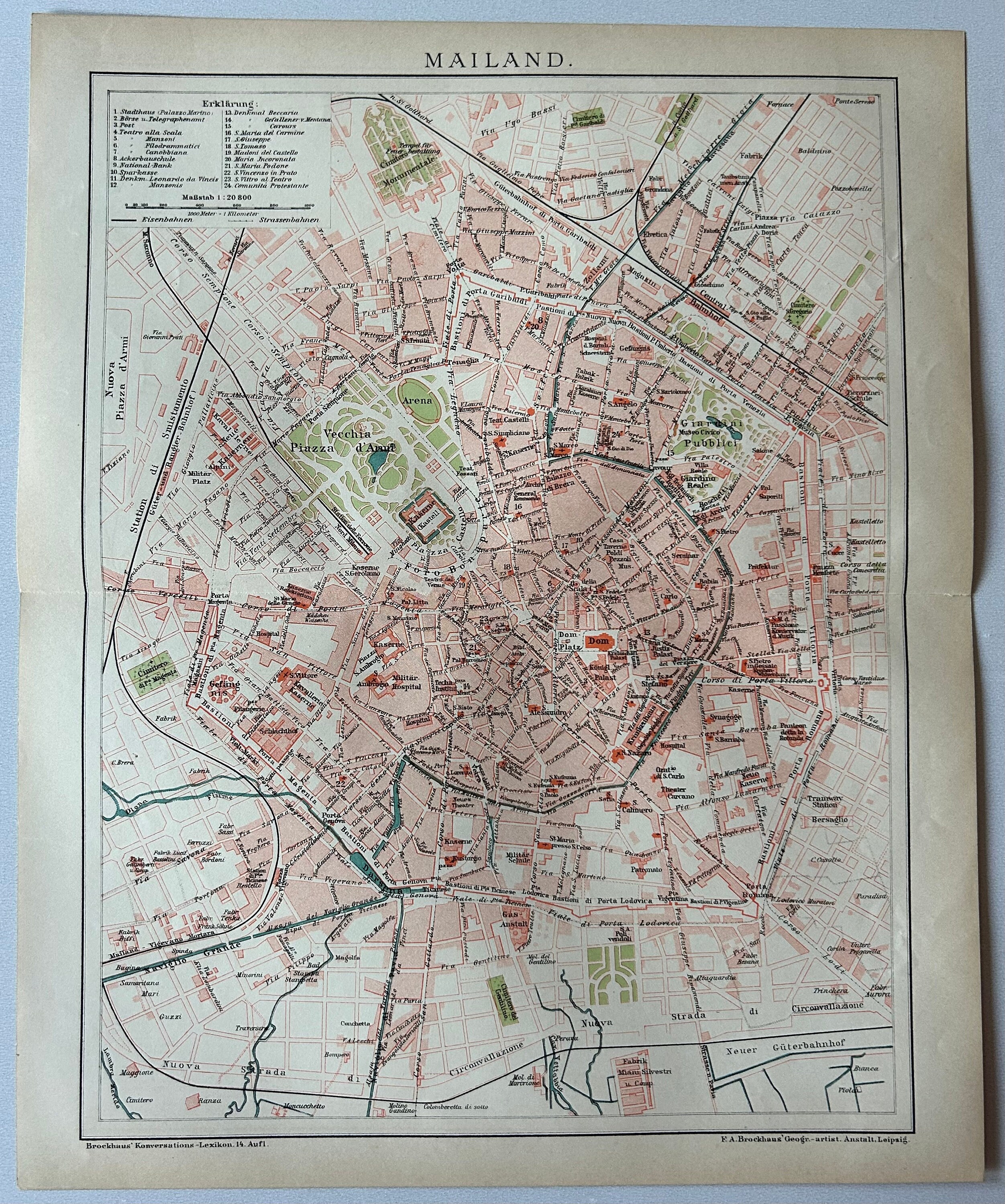 IT Milan / Orig. 1894 Antique City Plan of Milan - Milano, image size:2503x3000
