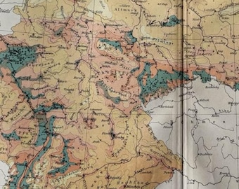 DE Germany / Orig. 1897 Antique Map of Population Density German Empire