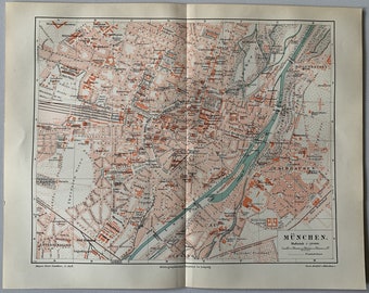 DE Munich / Orig. 1897 Antique City Plan of Munich - München