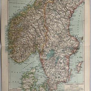 Northern Europe / Orig. 1897 Antique Map of Southern Sweden and Norway