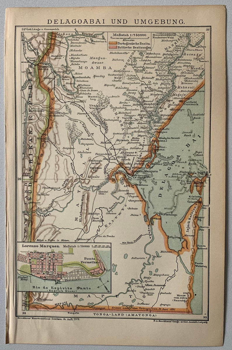 MZ Maputo Bay / Orig. 1897 Antique City Plan of Delagoa Bay - Maputo ...